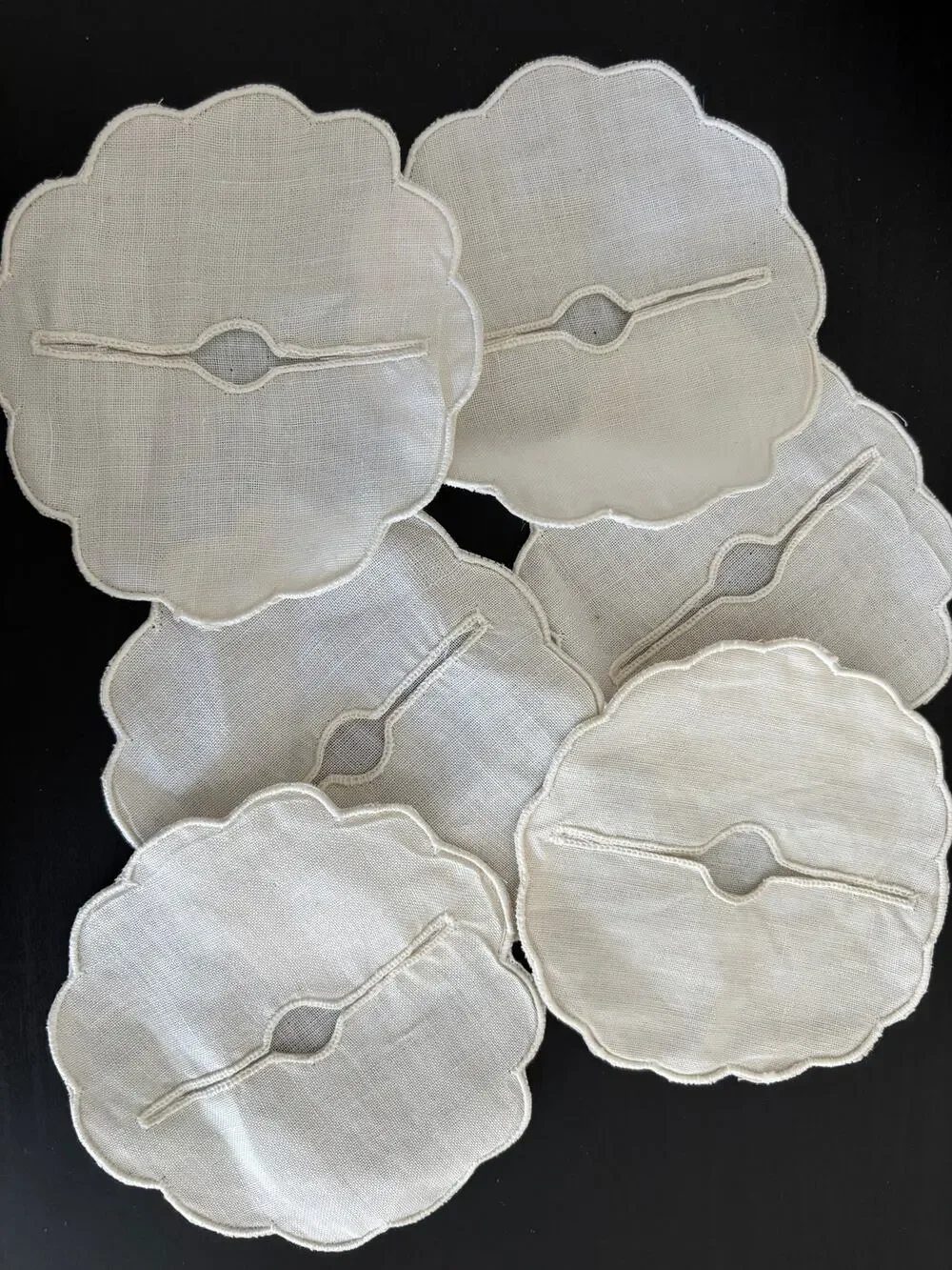 Vintage Wine Glass Base Covers Cotton / Linen White Lot of 6